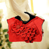翘朵新款花朵包女包春夏潮女士手提包包休闲新娘包斜挎包红色包包
