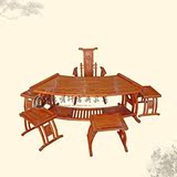 新明轩古典红木家具 非洲黄花梨木扇形茶台组合6件套中式实木茶桌