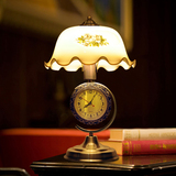 欧式复古带钟表台灯 卧室床头灯 简约可调光装饰玻璃创意小台灯