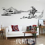 家饰贴纸 山水画水墨画图案平面一代墙贴纸 客厅沙发餐厅墙贴纸