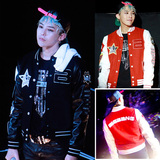 Bigbang GD TOP权志龙同款冬装 韩版潮流拼色皮袖棒球服外套 加厚