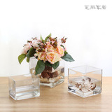 透明玻璃方缸 长方形四方形花器  婚庆 简约水培仿真花瓶 烛台