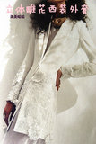 2012秋装中长款白色西服高档蕾丝贴花镂空小西装外套女修身韩版女