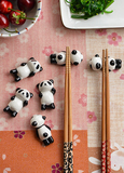 zakka 慵懒黑白熊猫 手绘陶瓷餐具 筷架筷托