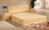 方格双人床带抽屉 松木储物床1.8米 实木箱体床单体床 特价高箱床