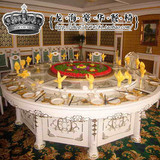 中欧式圆形金箔音乐喷泉双层大理石酒店电动餐桌民用高级餐桌