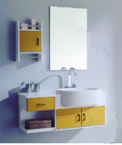 PVC浴室柜 防水卫浴柜 卫生间盆镜柜组合 墙挂吊柜 1米橘黄现货