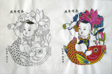 杨家埠木版年画可以自己画的年画线稿 连年有余 手工套色印制