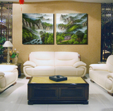 无框画二联 家居客厅装饰画 沙发背景墙挂画 中式山水风景画