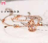 欧比雅比 韩版甜美公主皇冠水晶钻镀14K玫瑰金手链女情人节新年