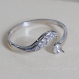 开口 925银珍珠戒指配件 戒面空托 指环配件 女戒 diy 手工材料