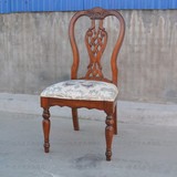 美式餐椅楸木餐椅实木布面餐椅 欧式雕花餐桌椅书椅 现货可改颜色