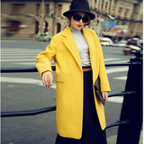 2015秋冬新款黄色韩版茧型毛呢料外套显瘦中长款加厚呢子大衣女