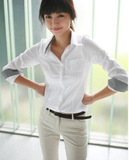 韩版冬季新款女衬杉长袖大码职业装修身显瘦新款拼接格子打底衫