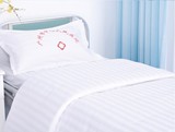病房病床医院医用床单被罩三件套纯棉涤棉蓝白条白色段条天蓝色
