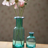 复古简约欧式装饰花瓶花插透明水晶蓝色玻璃小花盆水培容器冷水壶