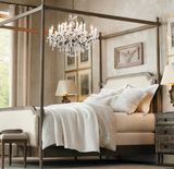 法式美式乡村卧室麻布软床1.5米1.8米实木床 橡木立柱雕花软包床