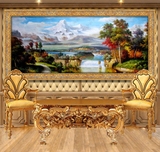 手绘客厅装饰画欧式山水风景油画框现代简约有框餐厅壁挂画聚宝盆