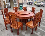 缅甸花梨如意象头红木餐桌 实木餐台饭桌 1.38M圆形餐桌 实用收藏
