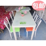 钢化玻璃餐桌椅组合时尚大小户型简约现代餐台桌子米黄色长方形