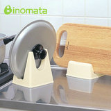 日本进口Inomata厨房塑料锅盖架座 多功能砧板架 带接水盘置物架