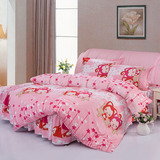 床上用品四件套活性涤棉印花儿童卡通粉色夏季薄款天丝棉床裙式