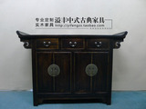 新中式仿古家具实木四门翘头柜子做旧复古玄关柜装饰客厅展柜边柜