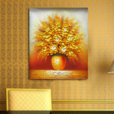 无框画现代餐厅配电箱装饰画玄关挂画单块发财树壁画卧室金色年华