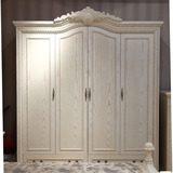 欧式实木家具田园白色衣橱白蜡木储物柜四门抽屉欧式大衣柜