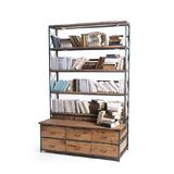 美式乡村工业LOFT风格铁艺做旧书架 多层置物架层架复古实木书柜