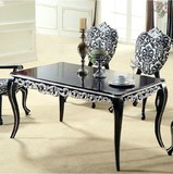 欧式餐桌椅组合 新古典餐桌 实木餐台黑白色烤漆餐桌美式餐桌现货
