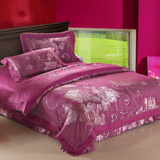 包邮家纺床上用品顶级麻赛尔贡缎提花四件套婚庆床上用品紫罗兰色