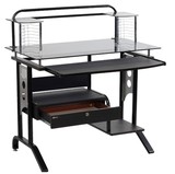 2014最新款90cm钢化玻璃款电脑桌 宜家时尚带抽屉办公桌 特价桌子