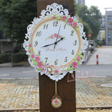 欧式田园复古客厅静音挂钟时钟韩国艺术卧室石英钟表创意玫瑰挂表