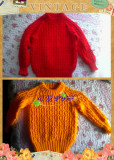 纯手工编织儿童毛衣、男女童红色厚款