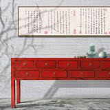 餐边柜做旧实木9屉石面桌[摆设 新中式家具]中式红漆边柜餐边柜