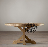 法式复古家具美式乡村  橡木实木圆餐桌  圆桌 家用饭桌