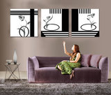 黑白抽象欧式壁画 现代客厅装饰画三联画 时尚沙发背景墙无框画