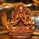 藏传佛教 正宗尼泊尔纯铜 全鎏金密宗佛像 四臂观音 5.5CM