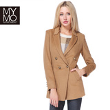 MYMO冬季新品女装韩版纯羊毛呢子复古双排扣西装领大衣外套F707B
