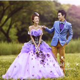 2015新款主题婚纱影楼摄影 演出礼服 情侣写真服装 紫色蓬蓬裙A98