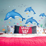 儿童房男女孩卧室墙壁贴画幼儿园卫生间装饰可爱卡通海豚墙贴纸