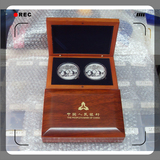 双孔熊猫银币木盒 实木制造 豪华一盎司银币盒 2孔高档橡木木盒