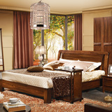 中式乌金色胡桃色宜家1.5米单人床1.8米双人床婚床储物高箱体家具