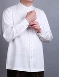 男士唐装秋冬新款立领衬衫 中国风白色长袖打底上衣 民族服装大码