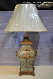 欧式新古典复古做旧蓝色玫瑰花纹陶瓷台灯客厅灯生日礼品新房摆件