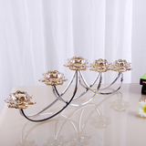 奢华珠光玻璃系列 水晶质感合金底座 五头莲花烛台家居摆件
