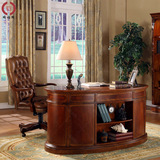 美式书桌椅子组合实木办公桌储物欧式写字台电脑桌弧形书桌子带抽