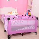欧式双层可折叠婴儿床游戏床童床欧式儿童床便携式摇床BB床带滚轮