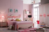 卧室家具组合 单人床粉红色 三门衣柜台式电脑桌书柜书架组合特价